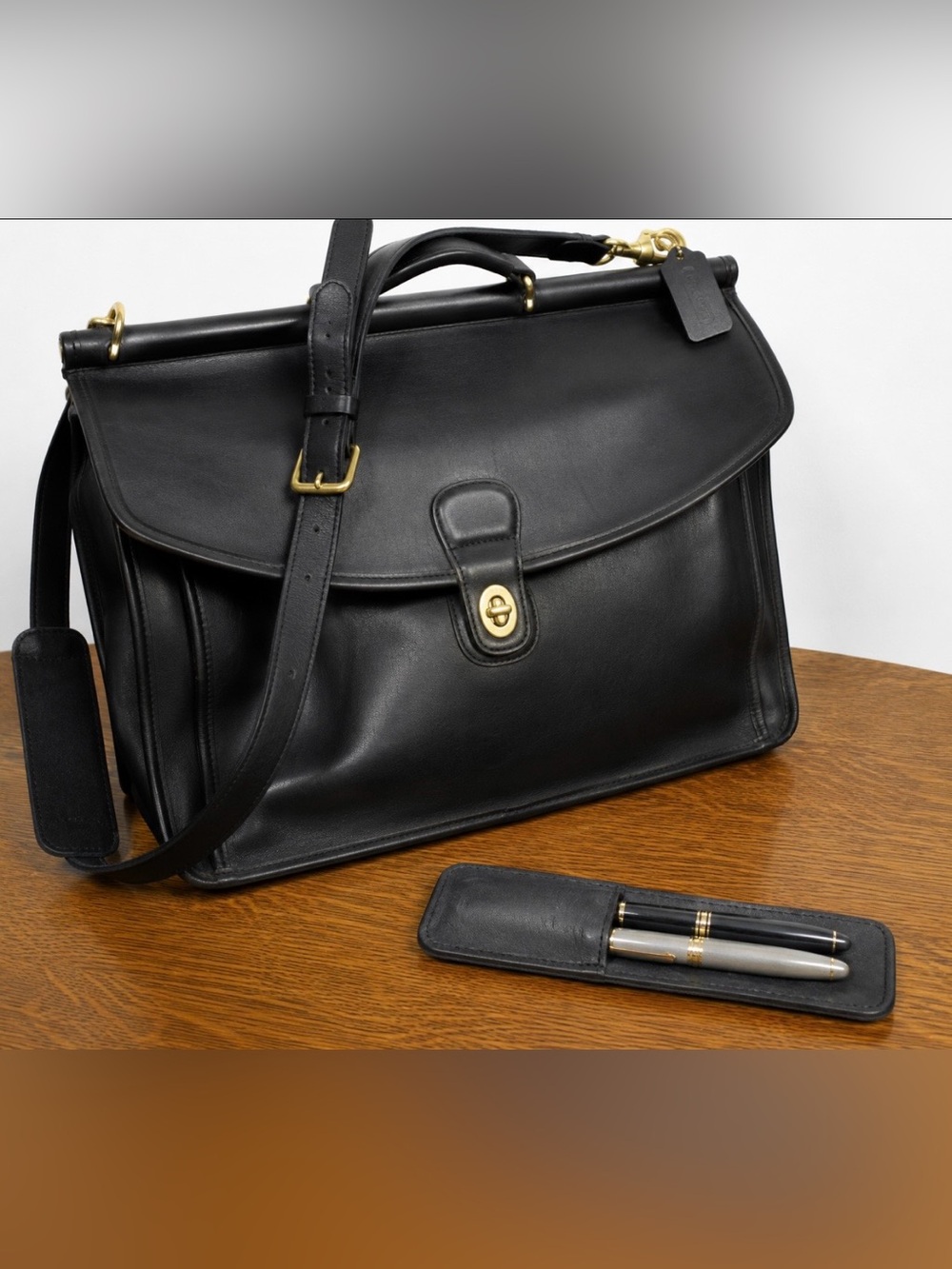 Vintage Coach Beekman Briefcase # 5266 + Matching Leather Pen Sleeve. Pristine.